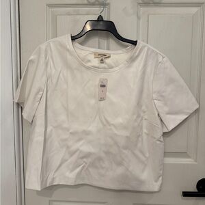 Cropped White Pleather Short Sleeve Top